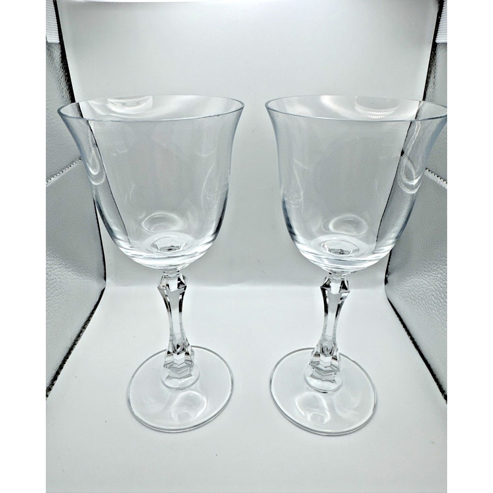 2 Towle Kirkland Wine Glasses 8"‎ Cut Stem Crystal Minimalist Elegant Toasting